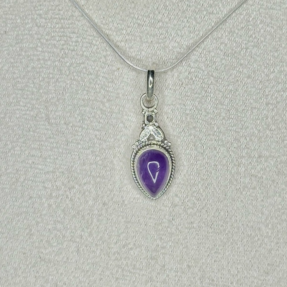S925 Sterling silver amethyst teardrop pendant